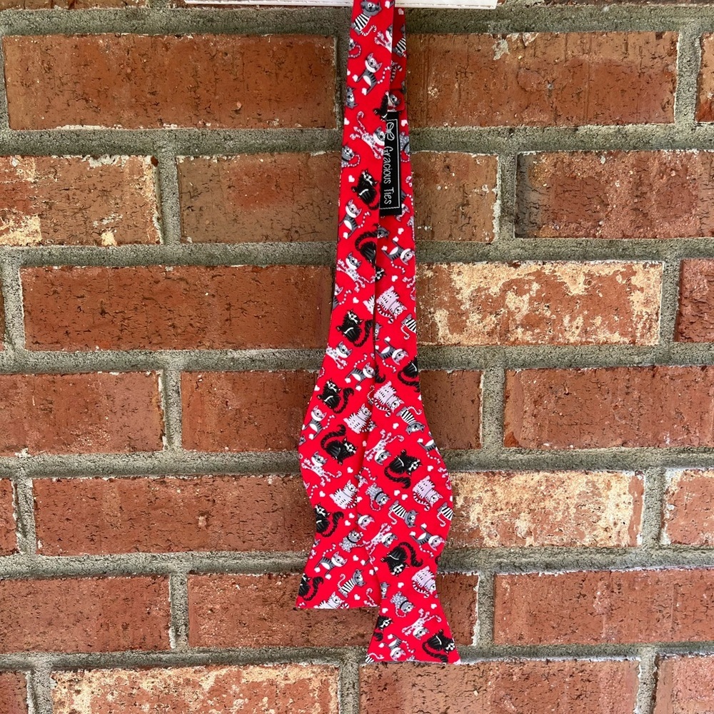 NWOT Mens “Gracious Ties” Red Bow Tie  with cats.